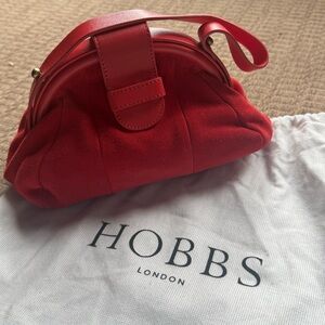 EUC Hobbs London Red Suede Frame Grab Bag w/ Dust Bag